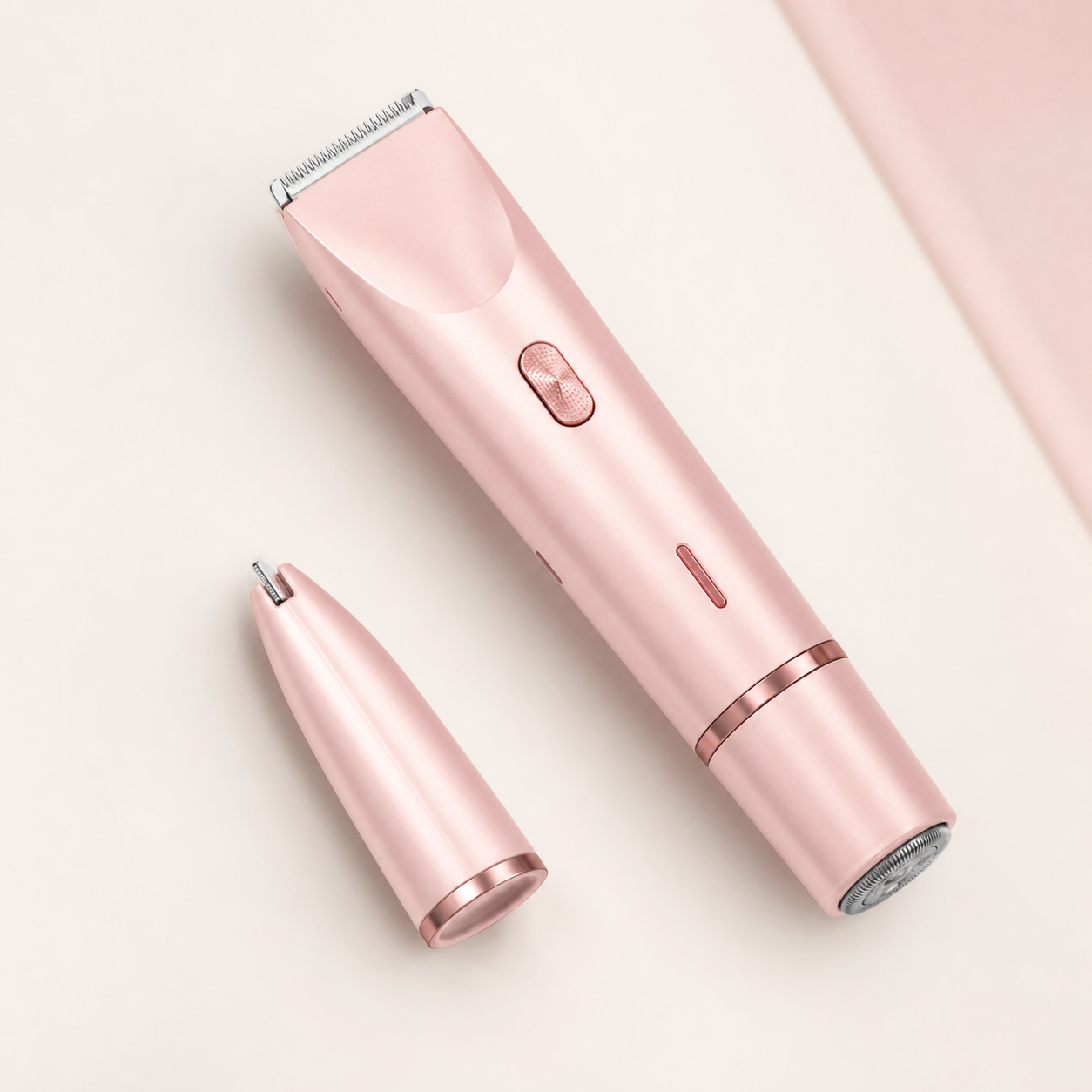Blush pink trimmer with precision attachment for delicate detail areas